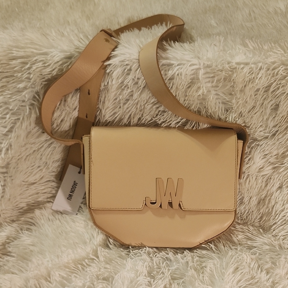 NWT-JASON WU Jules Leather Saddle Crossbody Bag - Sand Blush